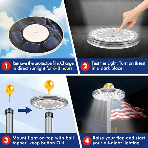 29 15-30 PPQ Flag Pole Light Solar Powered, LED Extra Bright Silver Flagpole Light for Ft Poles, Waterproof Lighting on