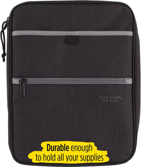 Five Star Zipper Binder, 1 Inch 3-Ring Carry-All with Internal Pockets, 375 Total Sheet Capacity, Heathered Black/Gray