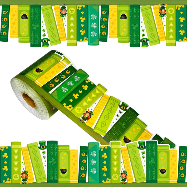 YUUIKLLE 69 Feet Shamrock Bookshelf Bulletin Board Borders St Patrick's Day Green Books