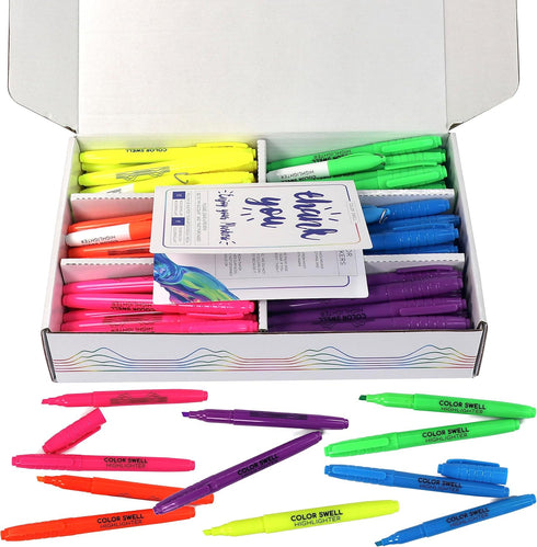 Multi-Color Bulk Highlighters 96 Pack by Color Swell with 4 Bonus Mini Markers