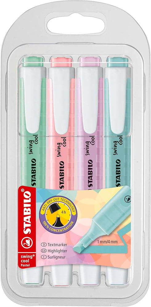 STABILO Highlighter swing cool Pastel - Assorted colors - Wallet of 4