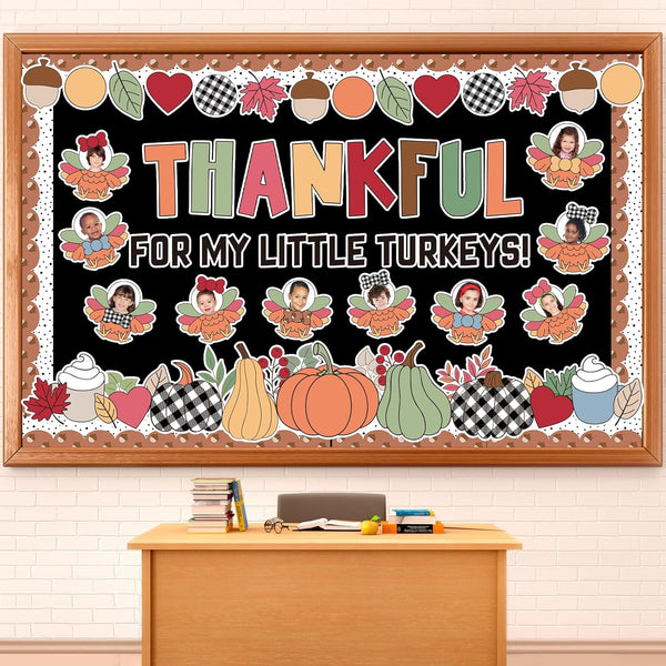 Fall Turkey Bulletin Board Set, DIY Turkey Cutouts, Autumn Thankful Tree Classroom Decorations, Fall Leaves Pumpkin