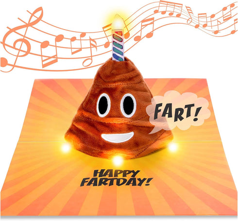 Farting Plush Pop Up Birthday Card - Musical Celebration Greeting, Plays Happy Birthday Music, Lights Up
