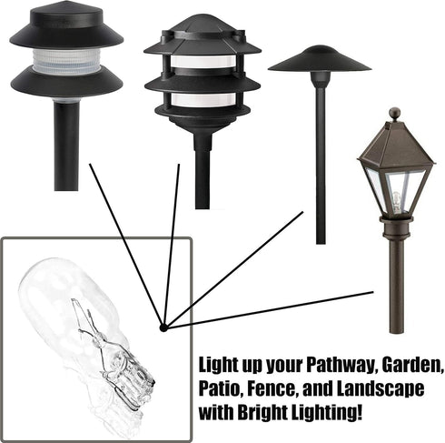 Diximus - 10 Pack Landscape Light Bulbs, Low Voltage T5 Malibu 4W Garden Bulbs, 12V Wedge Base