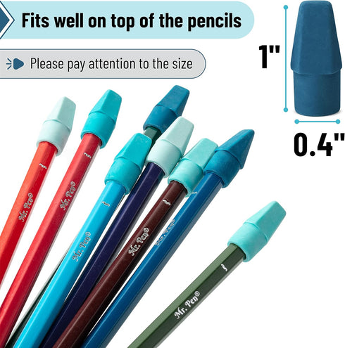 Mr. Pen Pencil Erasers Toppers - 120 Pack Blue Shades for Pencils and Eraser Caps