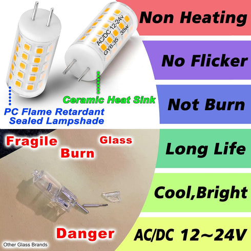 GY6.35 Bulb 12-24V 4W 35W-40W Bulb 2700K GY6.35/G6.35 Non-Dimmable, 5 Pack Heifymi Light AC/DC Equivalent Halogen Warm