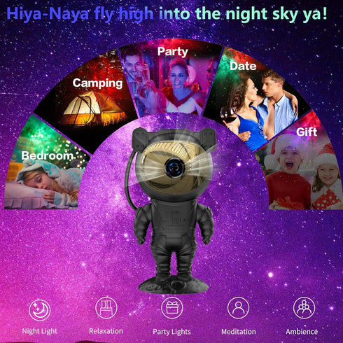 Hiya-Naya 360 Astronaut Star Projector Galaxy Light with Timer and Remote Control, Adjustable Starry Night Light