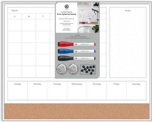 U Brands 4-in-1 Dry Erase Calendar Planner Board, Office Supplies with Markers, Magnets, and Push Pins, 16” x 20”.