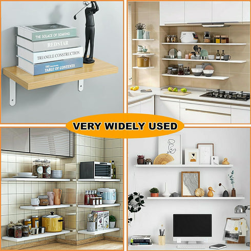 4Pcs,White Support,11.8x6.1x1.18 Inch Alise Floating Shelf Brackets Bracket for Shelves Heavy Duty L Wall Bracket