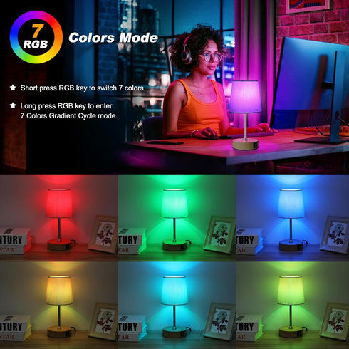Set 2, 3 Dimmable, Ascher Small Bedside Table lamp of RGB Color Changing Lamps, Color Temperatures, Stepless Nightstand