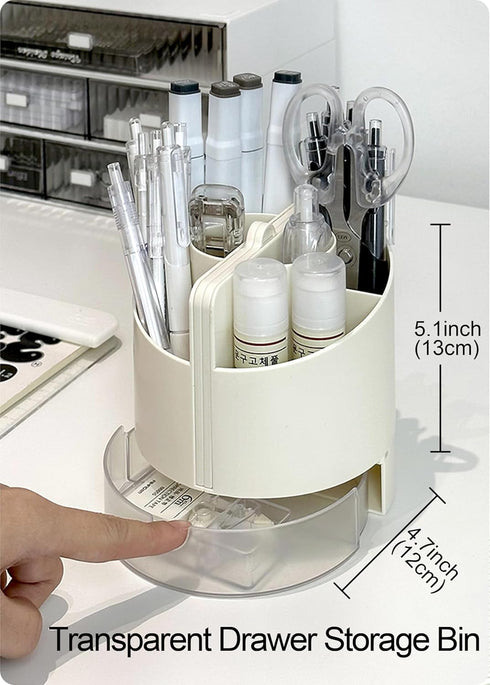 Desk Pencil Pen Holder with Calculator & Mirror, 7 Slots, 180° Opening, Desktop Storage for Office, School, Home, Art