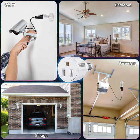 3 Prong Light Bulb Socket Adapter, Light Socket to Plug Converter for Patio, Garage, Porch (1 Piece)
