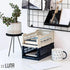 Collapsible Storage Box, Foldable Crate Organizer Bin with Handle, Stackable for Home Organization (Navy-Blue-Gray)