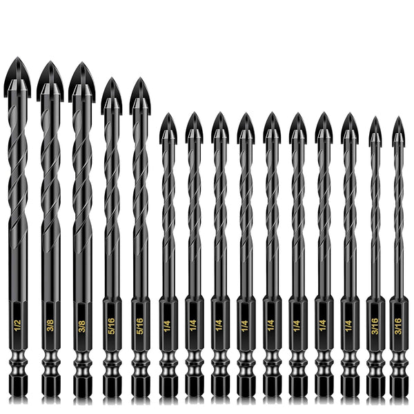 15 in 1 Concrete Drill Bit Set, 3/16" to 1/2" Inch Carbide Drill Bits for Masonry and Wood