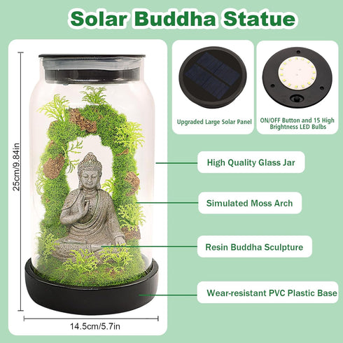 9.8'' 15 Solar Garden Buddha Statue for Home Decor - Zen Solar Lights Sculptures Decor with LED, Sitting Meditating