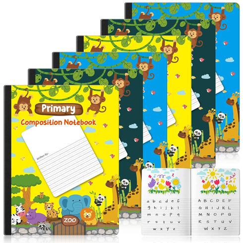 Dunzoom 6 Pack Primary Composition Notebook, K-2 with Picture Space, Pre-K Grades K-2 Primary Journal Composition Books