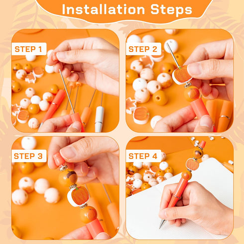W1cwey 122pcs Autumn-Theme Beadable Ballpoint Pen Set, 12pcs Plastic Beadable Pens, Fall Wood Beads Gift for Kids