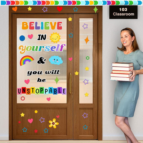 BELIEVE in YOURSELF Motivational Bulletin Board Decoration Set Cutouts Wall Door Decor for Kindergarten Preschool School