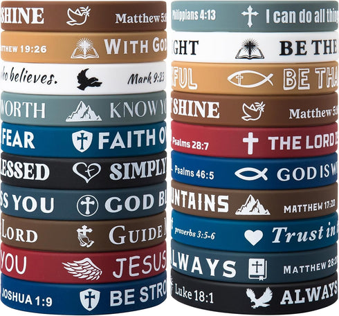 Bible Verse Bracelets - 20 Pcs Silicone Jesus Bracelets - Cute Christian Wristbands