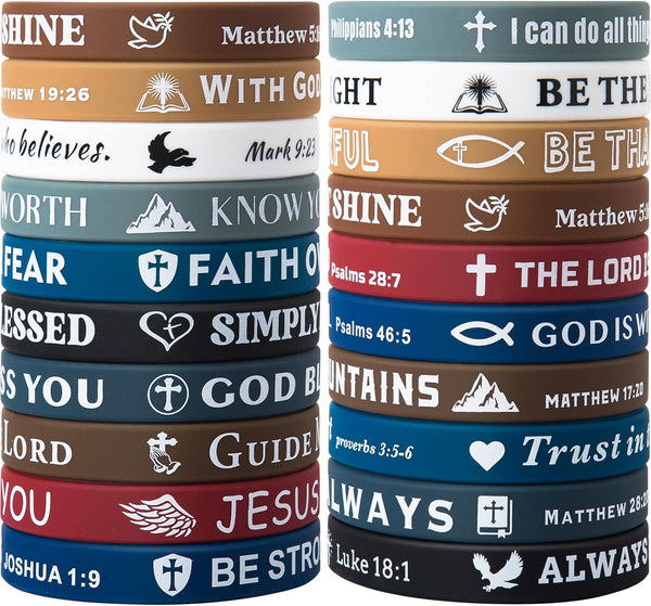 Bible Verse Bracelets - 20 Pcs Silicone Jesus Bracelets - Cute Christian Wristbands