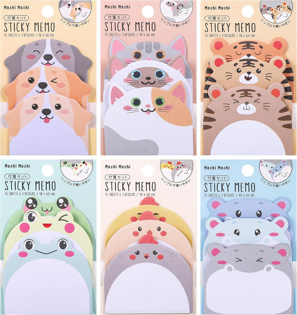 JIANTA 6 Pack Cute Sticky Notes, New Cartoon Animal Pattern Sticky Notes