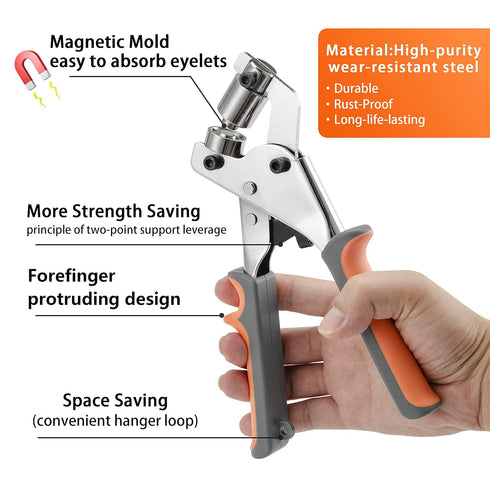Grommet Tool Kit Eyelet Plier, IMLIKE Handheld Puncher Set with 500pcs 3/8 inch Silver Grommets, Manual Eyelet Kits