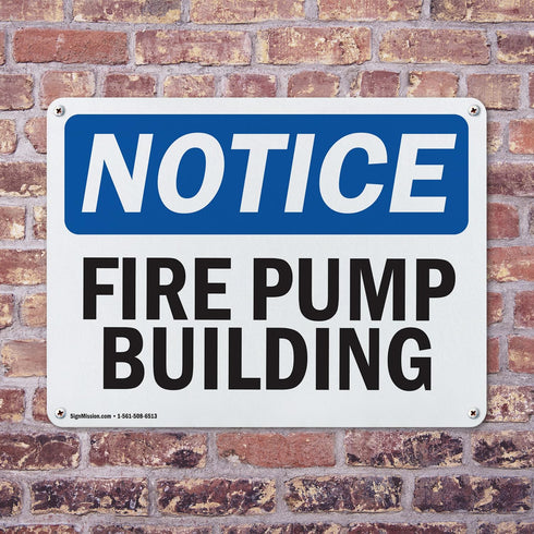 (2 Pack) Fire Pump Building OSHA Notice Sign, 14 Inch X 10 Inch Plastic, Weather Resistant for Workplace