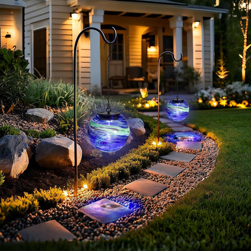 VCUTEKA Solar Chandelier Outdoor, Hanging Glass Solar Light with Hook Up, Garden Lanterns Decor for Yard, Tree