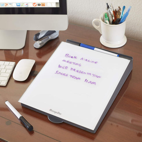 ECR4Kids MessageStor Dry-Erase Glass Board Memo Station - Desk Organizer, White