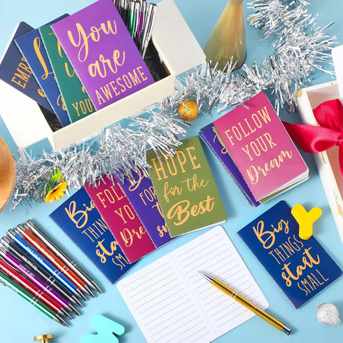 Funrous 32 Pcs Motivational Quote Pens, Inspirational Notepads & Mini Journal Gift Set for Students & Office