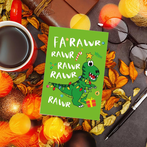 Goroar Funny Dinosaur Christmas Card: Cute Kids' T Rex Rawr Xmas Card