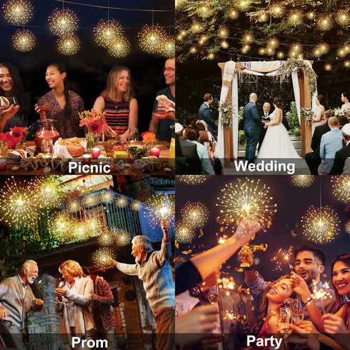 DenicMic 3200K 8 Firework Starburst Lights Warm White Mode LED Battery Operated Chandelier Star Lights with Remote