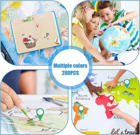 Shimmeroo 280Pcs Map Location Position Stickers, Self Adhesive Map Markers Indicator Labels Colorful Tracking Stickers