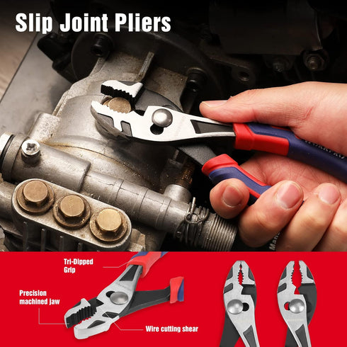4-Piece Set Set WORKPRO Pliers - Premium CR-V Construction Tool Including Long Nose, Diagonal Cutting, Groove Joint