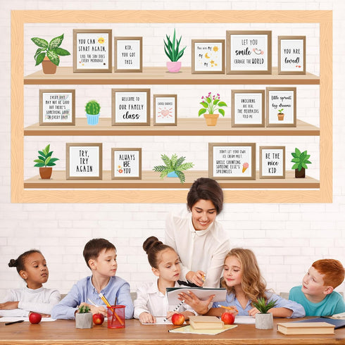 Classroom Inspirational Bulletin Board Set, Greenery Classroom Decoration Plant Potted Positive Affirmations Cutouts
