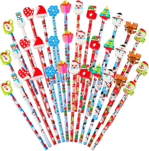Hicarer Christmas Pencils, Wooden Pencil for Kids, Multicolored Snowman Santa Claus, 36 Pieces