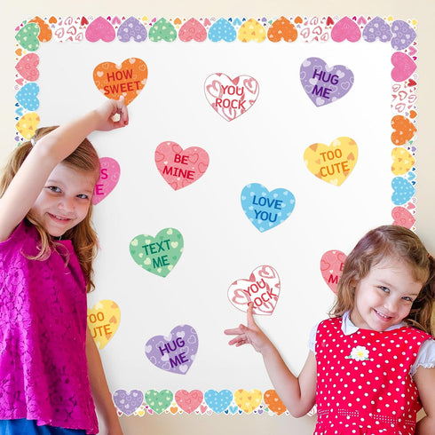 Haooryx 76Pcs Sweet Conversation Heart Cutouts Bulletin Board Set Valentine's Day Candy Heart Paper Cut-Outs