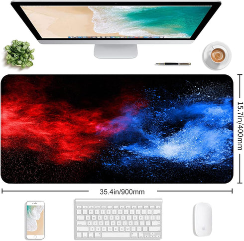 Large Extended Gaming Mouse Pad, Non-Slip Waterproof Rubber Base, Stitched Edges, Colorful Starry Sky