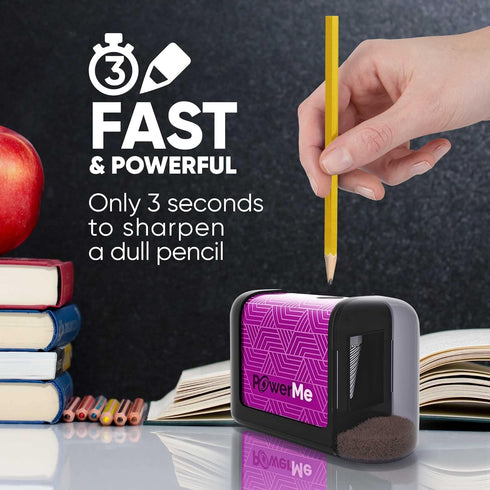 Electric Pencil Sharpener - Battery Powered for Kids, School, Home, Office, Classroom, Artists (Purple)