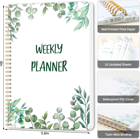 Undated Weekly Planner Notebook with Goal & Habit Tracker, A5 5.8" x 8.0" for Men or Women