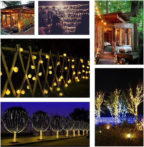 56ft 100 8 Toodour Solar String Lights Outdoor Waterproof, LED Globe String Light with Mode, Crystall Ball Lights Solar