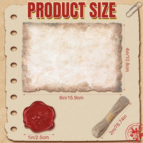 Vintage Writing Set, 100 Letter Papers, 100 Wax Seal Stickers, 3 Strands of Twine for Antique Writers, Wedding