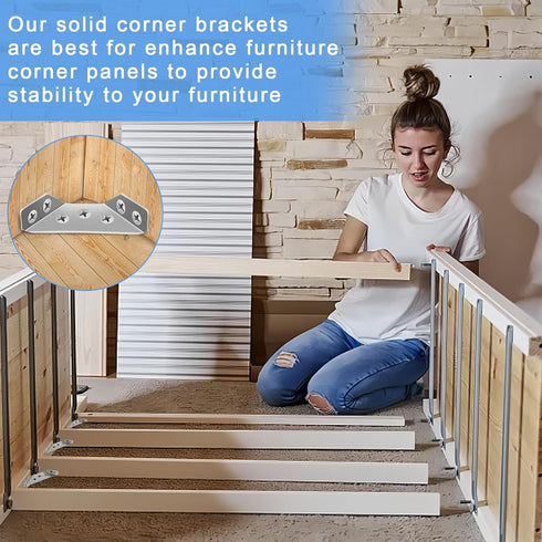 Sissinda 20Pcs (20 Universal Stainless Steel Furniture Corner Connector, Angle Corner Bracket with Screws, Corner