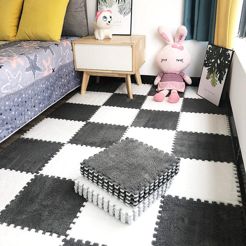 easycustomerlee 12pcs Tiled Puzzle Play Mats Interlocking Shaggy Soft EVA Foam Mats Protective Floor for Children Kids
