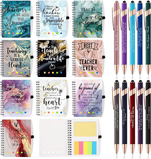 Teacher Appreciation Gifts, Inspirational Spiral Notebooks with Motivational Ballpoint Pens, Thank You Journal Gift