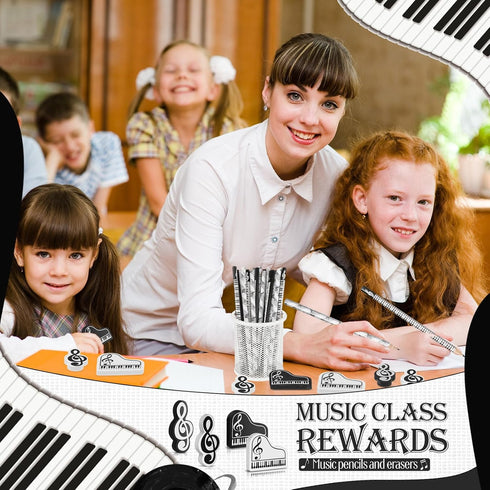 Music Pencils with Music Note Pencil and Themed Erasers, Bulk Keyboard Fun Pencils for Classroom Supplies