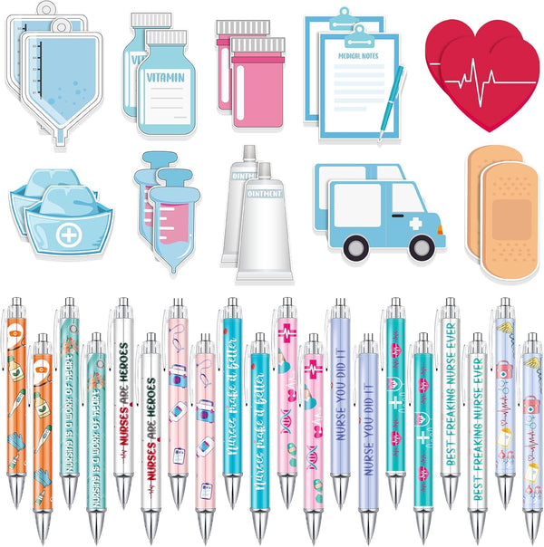 Ctosree 40 Pcs Mini Funny Nurse Sticky Notes with Ballpoint Pens for Nursing Student Essentials School Supplies