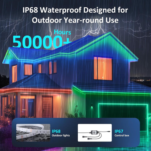 aiicrgb 100FT IP68 Outdoor RGB LED Strip Lights, Music Sync Led Lights with App Control and Remote,Color Changing