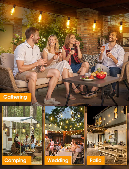 25FT 10+1 Dimmable ST38 Bulbs Larkvue Outdoor String Lights, Patio Lights with LED Waterproof Shatterproof Linkable