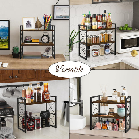 YINMIT Desktop Shelf Organizer - 2 Tier Wood Desk Storage Rack and Freestanding Display Shelf for Office, Home,